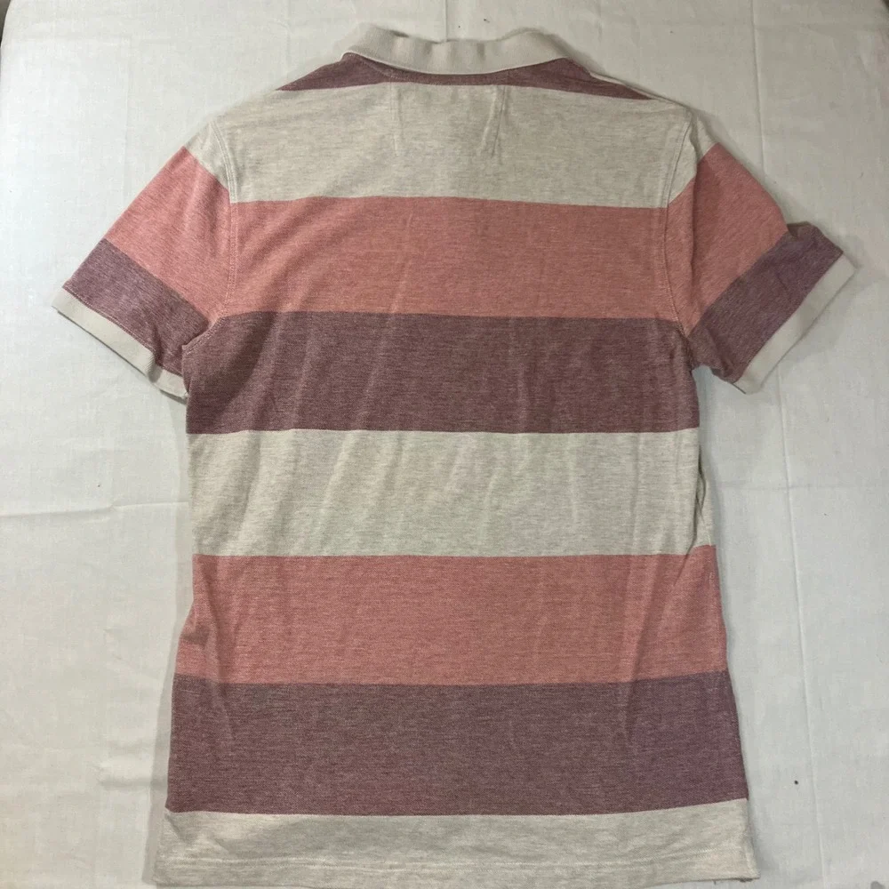 Banana Republic Mens Medium Pink Striped Cotton Polo Shirt Elephant Logo M